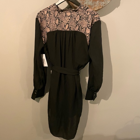 FRAME Black Silk Dress with Snake Print Accents, Sz Small S - Picture 3 of 6
